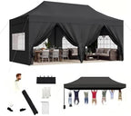10x20FT Heavy Duty Pop Up Canopy Tent with 4 Sidewalls, Black in 10x20FT in Black
