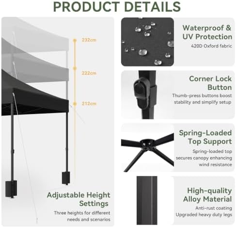 10x20FT Heavy Duty Pop Up Canopy Tent with 4 Sidewalls, Black in 10x20FT in Black, alternate view 2