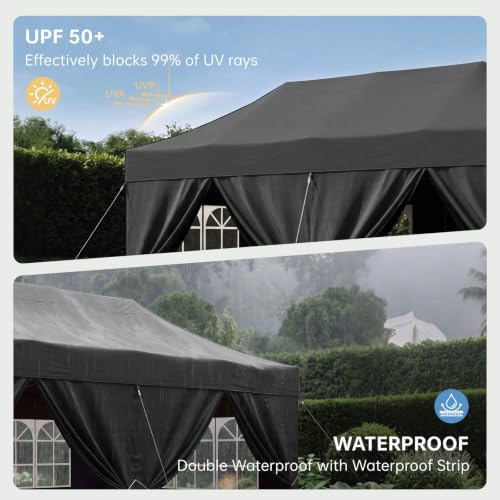 10x20FT Heavy Duty Pop Up Canopy Tent with 4 Sidewalls, Black in 10x20FT in Black, alternate view 3