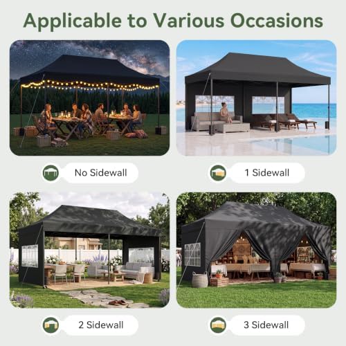 10x20FT Heavy Duty Pop Up Canopy Tent with 4 Sidewalls, Black in 10x20FT in Black, alternate view 4