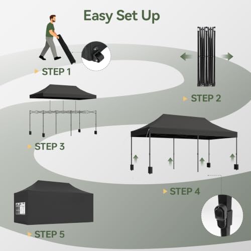 10x20FT Heavy Duty Pop Up Canopy Tent with 4 Sidewalls, Black in 10x20FT in Black, alternate view 5