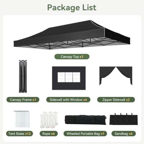 10x20FT Heavy Duty Pop Up Canopy Tent with 4 Sidewalls, Black in 10x20FT in Black, alternate view 6