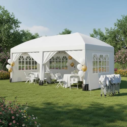 10X20Ft Outdoor Party Tent Gazebo with 6 Sidewalls, Waterproof Gazebo Pop Up Canopy Tent, Heavy Duty Commercial