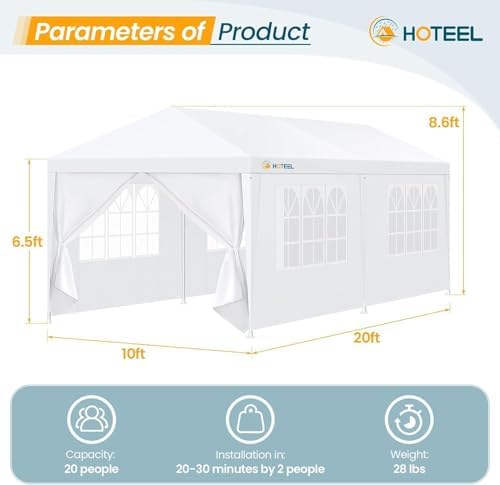 10x20FT Party Tent, 300 Sq Ft Outdoor Event Canopy, White in 10x20FT in White, alternate view 2