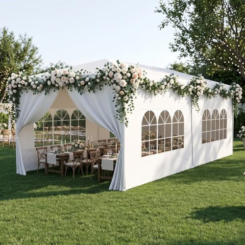 10x20FT Party Tent Outdoor Canopy with 6 Removable Sidewalls, White in 10x20FT in White
