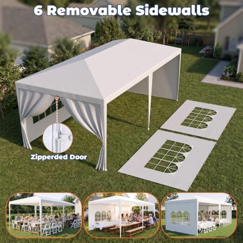 10x20FT Party Tent Outdoor Canopy with 6 Removable Sidewalls, White in 10x20FT in White, alternate view 4