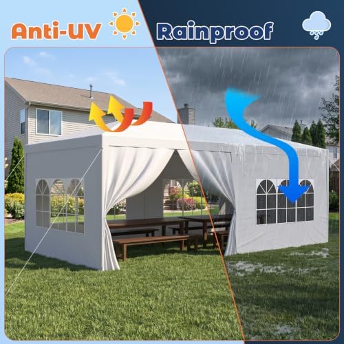 10x20FT Party Tent Outdoor Canopy with 6 Removable Sidewalls, White in 10x20FT in White, alternate view 5