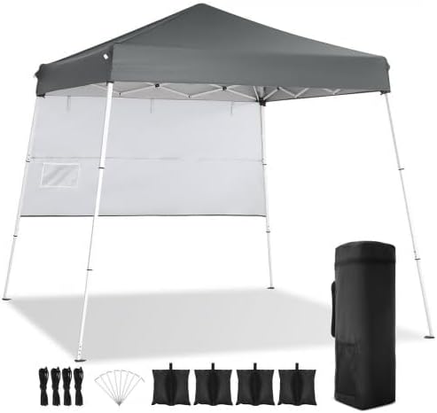10x20FT Pop Up Canopy Tent Beach Canopy with One Sidewall, 7.2x7.2ft Base/6x6ft Top Portable Backpack, with 4