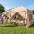 10x20FT Pop Up Canopy Tent with 6 Mesh Window Sidewalls, Outdoor, Khaki in 10x20FT in Khaki