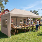 10x20FT Pop Up Canopy Tent with 6 Mesh Window Sidewalls, Outdoor, Khaki in 10x20FT in Khaki, alternate view 5