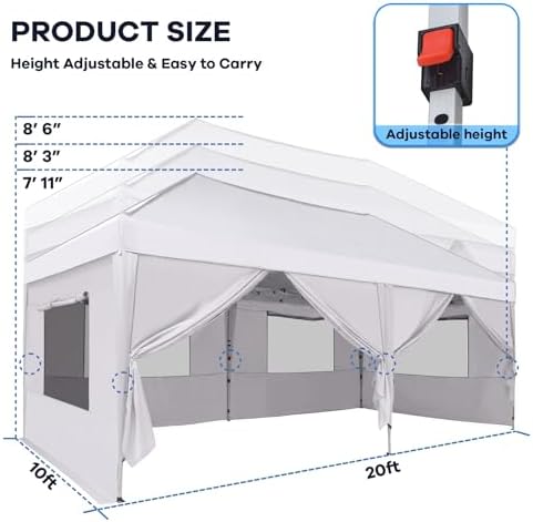 10x20FT Pop Up Canopy Tent with 6 Mesh Window Sidewalls, Outdoor, White in 10x20FT in White, alternate view 2