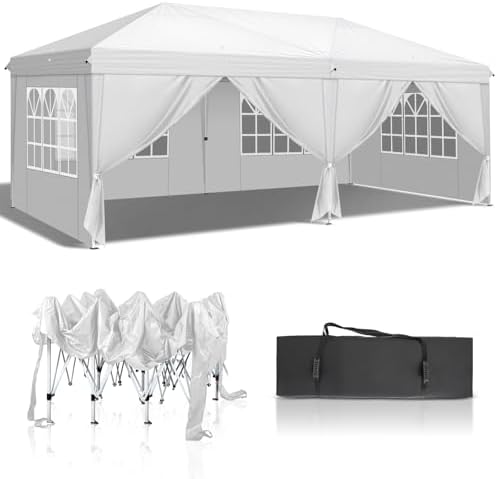 10x20ft Pop Up Canopy Tent with 6 Sidewalls with Carry Bag (White) in 10x20ft in White