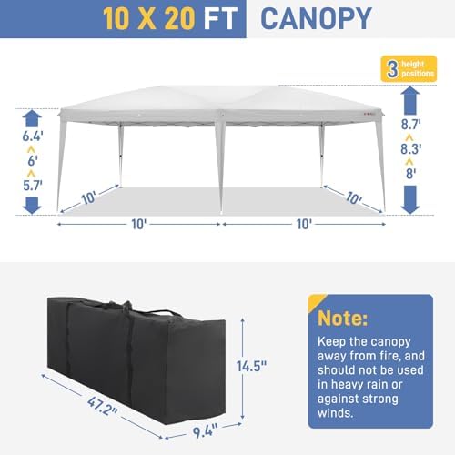 10x20ft Pop Up Canopy Tent with 6 Sidewalls with Carry Bag (White) in 10x20ft in White, alternate view 3