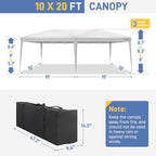 10x20ft Pop Up Canopy Tent with 6 Sidewalls with Carry Bag (White) in 10x20ft in White, alternate view 3