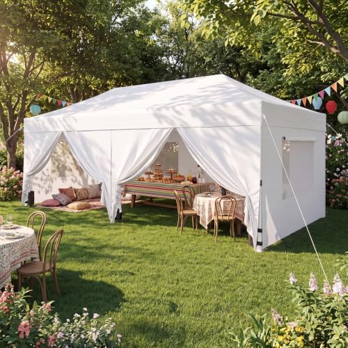 10x20ft Pop Up Canopy with Mesh Windows, Heavy Duty Party Tent, White in 10x20ft in White, alternate view 2