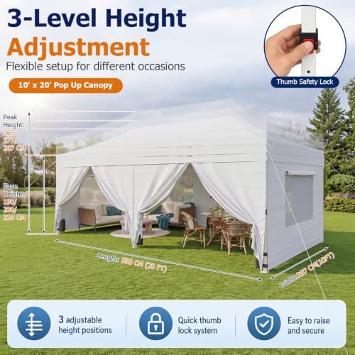 10x20ft Pop Up Canopy with Mesh Windows, Heavy Duty Party Tent, White in 10x20ft in White, alternate view 3