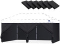 10x20ft Sidewalls with Door for Canopy, Black (6Pcs Sidewalls Only) in 10x20ft