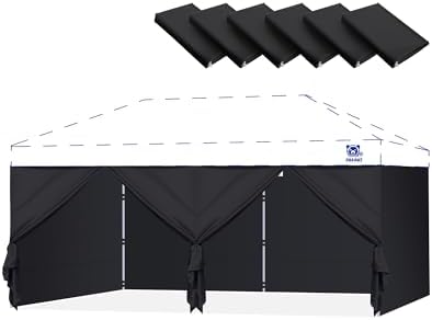 10x20ft Sidewalls with Door for Canopy, Black (6Pcs Sidewalls Only) in 10x20ft