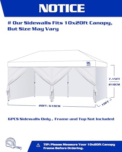 10x20ft Sidewalls with Door for Canopy, White (6Pcs Sidewalls Only) in 10x20ft, alternate view 2