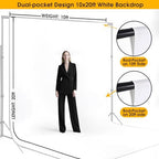 10x20ft White Backdrop for Photography, Dual-Size Dual-Pocket Design Photo Booth Background for Portrait, alternate view 2