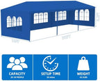 10x30 Blue Party Tent, 5 Removable Sidewalls, Waterproof, No Center Pole, alternate view 2