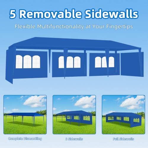 10x30 Blue Party Tent, 5 Removable Sidewalls, Waterproof, No Center Pole, alternate view 3