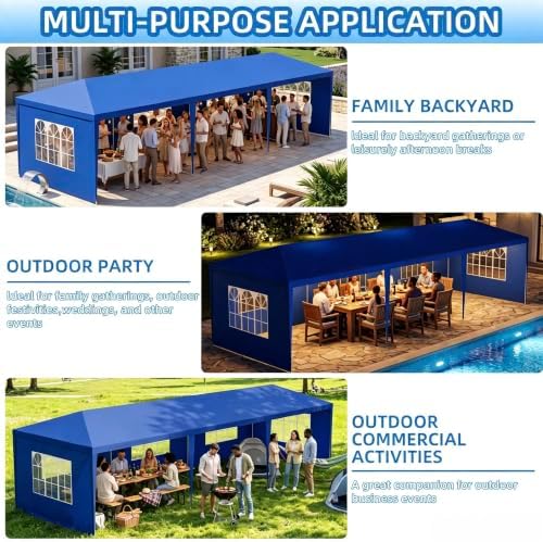 10x30 Blue Party Tent, 5 Removable Sidewalls, Waterproof, No Center Pole, alternate view 5