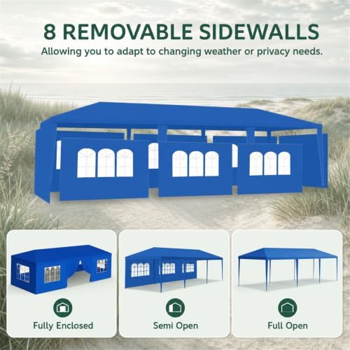 10x30 Blue Waterproof Party Tent with 8 UV Sidewalls for Garden in Blue, alternate view 3