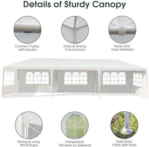 10x30 Ft Canopy Tent, Heavy Duty Party Tent with 5 Removable Sidewalls, Wind Ropes, Ground Stakes, Outdoor White, alternate