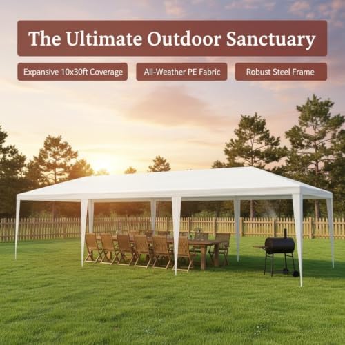 10x30 FT Outdoor Party Tent, Waterproof Canopy Shelter, White in 10x30 FT in White, alternate view 4