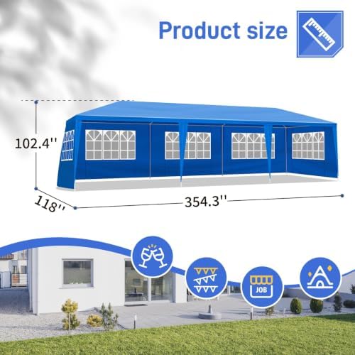 10x30 FT Outdoor Party Tent with 8 Removable Sidewalls, Blue in 10x30 FT in Blue, alternate view 3