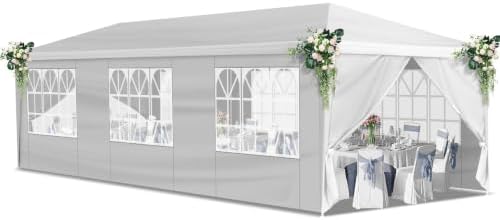 10x30 FT Outdoor Party Tent with 8 Removable Sidewalls, White in 10x30 FT in White