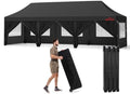 10x30 Heavy Duty Commercial Pop Up Canopy with Sidewalls, Black in Black