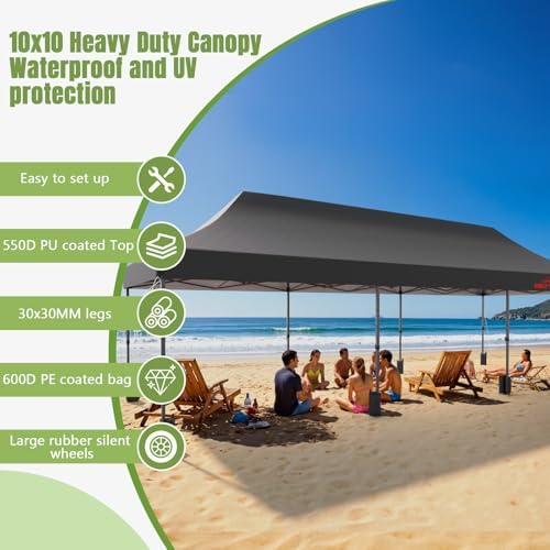 10x30 Heavy Duty Commercial Pop Up Canopy with Sidewalls, Black in Black, alternate view 4