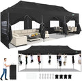10x30 Heavy Duty Pop Up Canopy Tent with 8 Sidewalls, Black in Black
