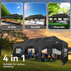 10x30 Heavy Duty Pop Up Canopy Tent with 8 Sidewalls, Black in Black, alternate view 2