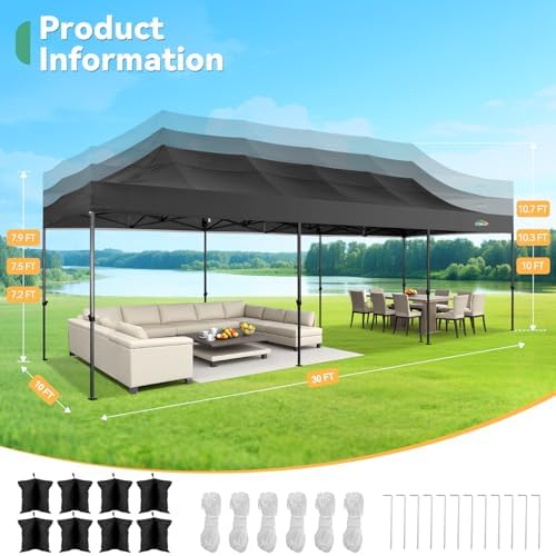 10x30 Heavy Duty Pop Up Canopy Tent with 8 Sidewalls, Black in Black, alternate view 3