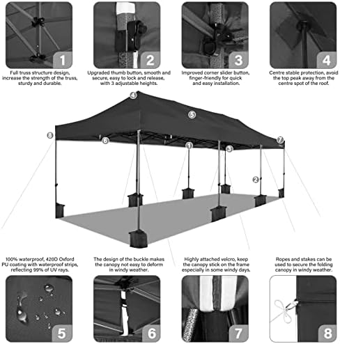 10x30 Heavy Duty Pop Up Canopy Tent with 8 Sidewalls, Black in Black, alternate view 4