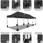 10x30 Heavy Duty Pop Up Canopy Tent with 8 Sidewalls, Black in Black, alternate view 4