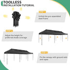 10x30 Heavy Duty Pop Up Canopy Tent with 8 Sidewalls, Black in Black, alternate view 5