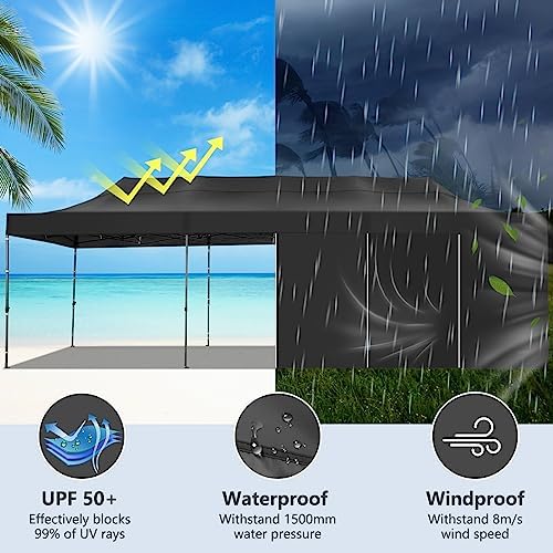 10x30 Heavy Duty Pop Up Canopy Tent with 8 Sidewalls, Black in Black, alternate view 6