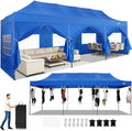 10x30 Heavy Duty Pop Up Canopy Tent with 8 Sidewalls, Blue in Blue