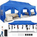 10x30 Heavy Duty Pop Up Canopy Tent with 8 Sidewalls, Blue in Blue