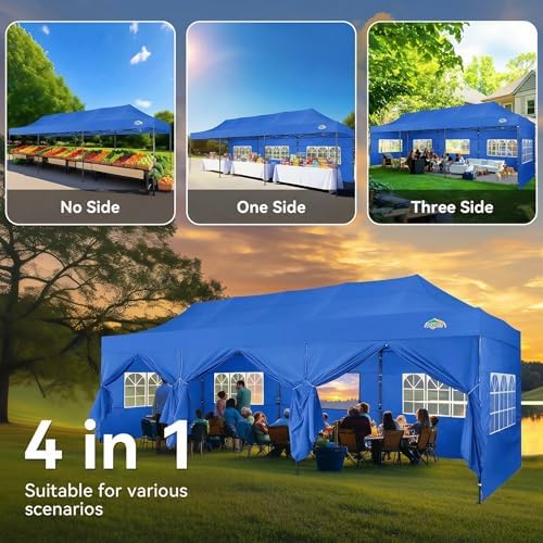 10x30 Heavy Duty Pop Up Canopy Tent with 8 Sidewalls, Blue in Blue, alternate view 3