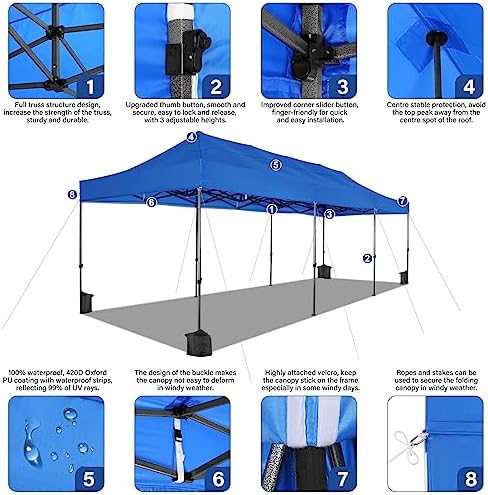 10x30 Heavy Duty Pop Up Canopy Tent with 8 Sidewalls, Blue in Blue, alternate view 4