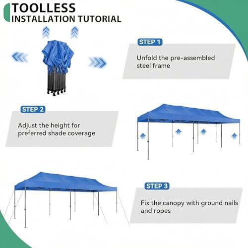 10x30 Heavy Duty Pop Up Canopy Tent with 8 Sidewalls, Blue in Blue, alternate view 5
