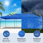 10x30 Heavy Duty Pop Up Canopy Tent with 8 Sidewalls, Blue in Blue, alternate view 6