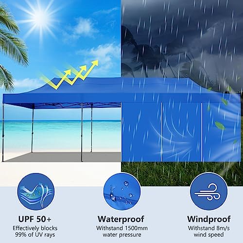 10x30 Heavy Duty Pop Up Canopy Tent with 8 Sidewalls, Blue in Blue, alternate view 6