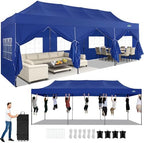 10x30 Heavy Duty Pop Up Canopy Tent with 8 Sidewalls, Dark Blue in Dark Blue