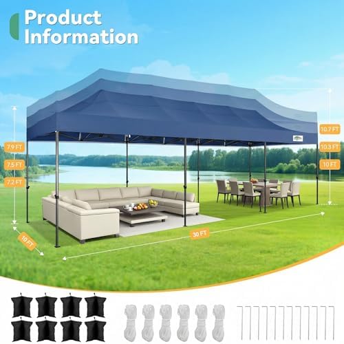 10x30 Heavy Duty Pop Up Canopy Tent with 8 Sidewalls, Dark Blue in Dark Blue, alternate view 2